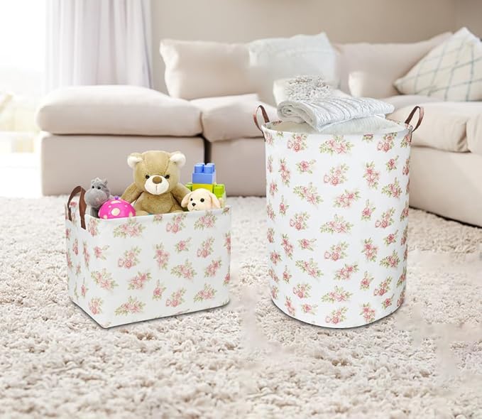 NTAOHAMPER Pink Flower Laundry Hamper, laundry Basket, Nursery Hamper,Waterproof Storage Bin for Bedroom,Clothes Organizer Basket, Room Decor(Pink Flower) - Image 5