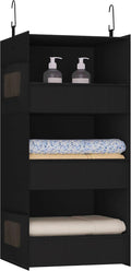 3-Shelf Hanging Closet Organizer, Washable Foldable Storage Shelves, Black | Front lip keeps items secure; side pockets add room; Oxford fabric handles towels, shirts, baby items, dorms, RVs or travel. by Bosuelife