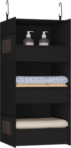 3-Shelf Hanging Closet Organizer, Washable Foldable Storage Shelves, Black | Front lip keeps items secure; side pockets add room; Oxford fabric handles towels, shirts, baby items, dorms, RVs or travel. by Bosuelife