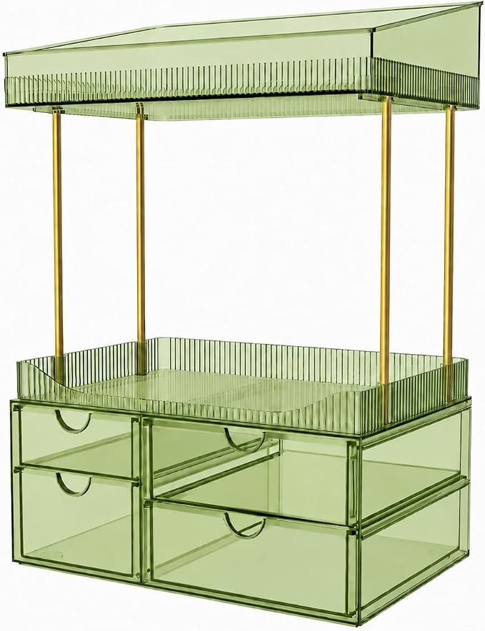 SNSLXH 4-Tier Clear Makeup Organizer Bathroom Storage Green by SNSLXH