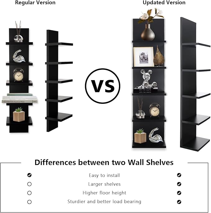 Homaterial 5 Tier Wall Shelf, Wall Mounted Shelves Unit for Living Room Bedroom, Floating Shelves Decor Organizer Tall, Black - Image 4
