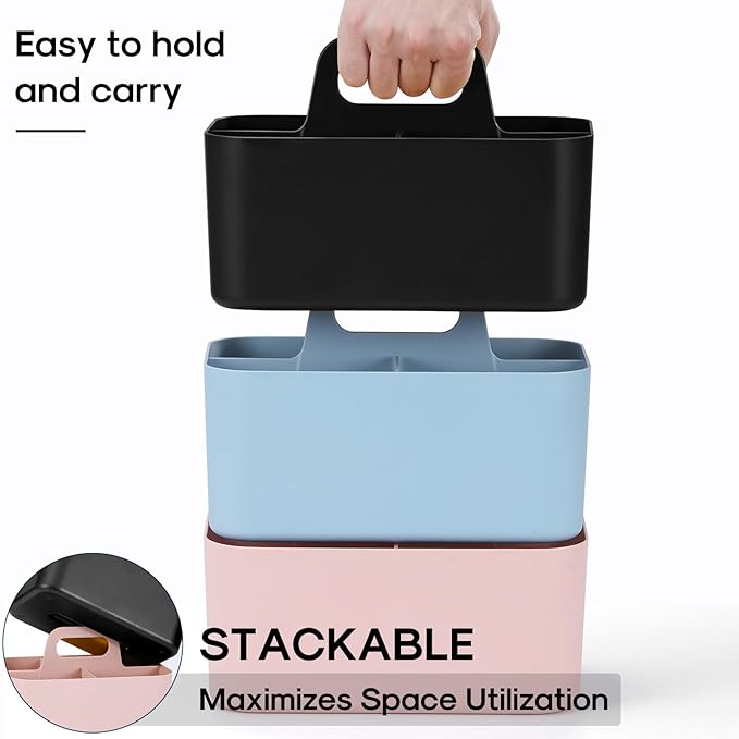 Multiuse Caddy Organizer with Handle, Portable Divided Plastic Tote Bin - Art Craft, Stationary Pen Marker Crayons, Makeup Hair Supplies Storage - Bathroom, Classroom, Dorm, Office, Desk Holder -Black - Image 7
