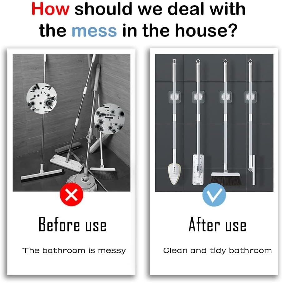 3-H 40 Pack Self Adhesive Broom Holder Wall Mount - Heavy Duty No Drill Broom Organizer for Garage Closet Kitchen, Plastic Storage Rack for Brooms Mops Tools, Peel and Stick Adhesive, White - Image 5