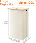 Lifewit 105L Large Laundry Basket with Lid, Removable Bags, White - Image 4