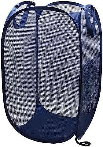 HONOMA Sturdy Mesh Laundry Hamper Basket Bag,Pop up Basket with Side Pocket for Laundry Room, Bathroom, Kids Room, College Dorm or Travel (Pop Vertical, Navy Blue) by HONOMA