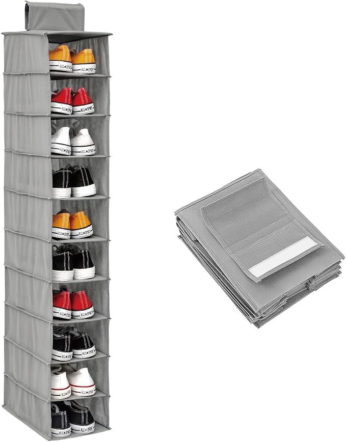 HomeBeyond 10 Shelf Hanging Closet Organizer, Grey Storage Shelves for Clothes, Shoes, and Accessories, Space Saving Closet Storage Solution by Unknown