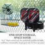 MyGift 16.5 Inch Pickleball Paddle Rack Black Metal Wall Organizer - Image 4