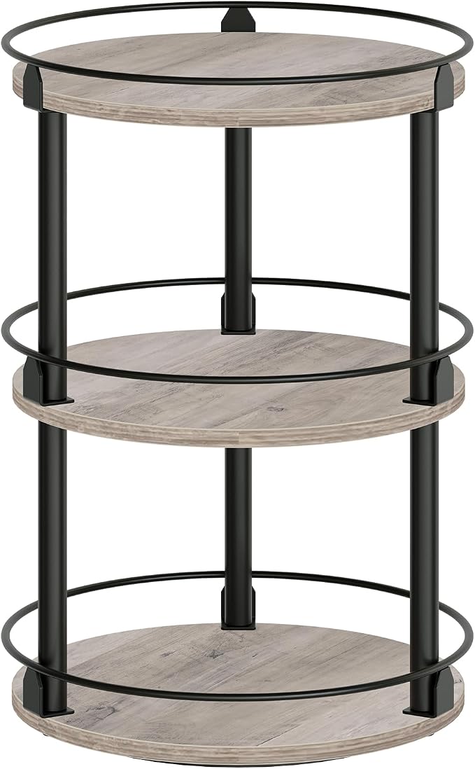 YATINEY 3-Tier Lazy Susan Organizer, Rotating Spice Rack, Spinning Organizer, Industrial Turntable Spice Rack Organizer for Cabinet, Kitchen Countertop, Greige and Black SR23BG by Yatiney