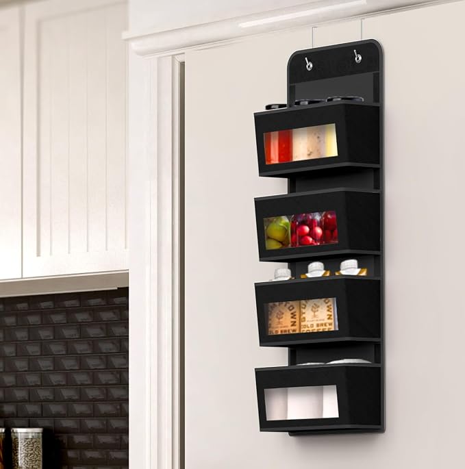 Simple Houseware 4 Clear Window Pocket Over Door Hanging Organizer, Black - Image 5