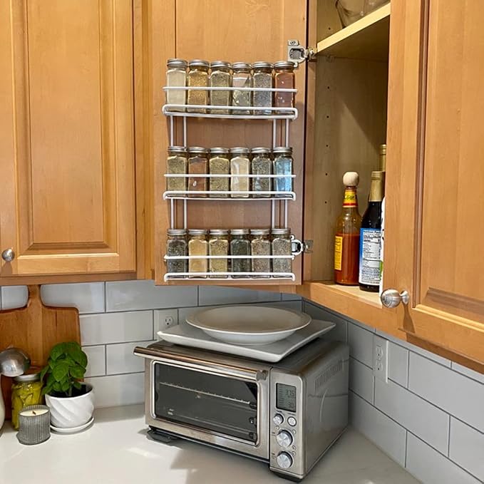 Evelots 3-Tier Spice Rack Organizer Door/Wall Mount, Holds Up to 18 Bottles - Image 2