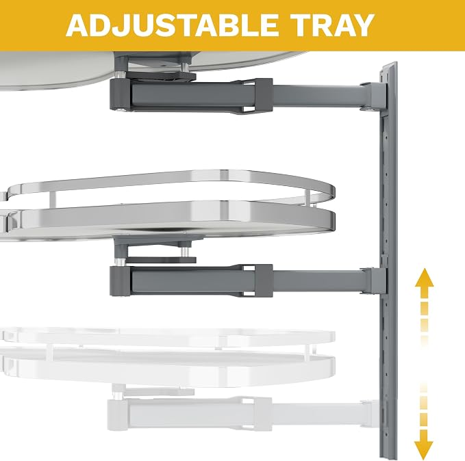 DWVO Corner Cabinet Pull-Out Organizer, 2-Tier Blind Corner Shelf with 270° Swing-Out Tray, Right Swing, Heavy-Duty Chrome Plated Iron, 32.7"x17.3"x21.3", Gray - Image 4