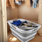 SAMMART 42 (11 Gallons) Collapsible Plastic Laundry Basket, Foldable Pop Up Storage Container/Organizer, Space Saving Hamper, Portable Bin for Dorm Room Bathroom (2, White/Grey) - Image 6