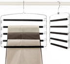 TOPIA HANGER Pants Hangers Space Saving with 5 Tiers Non-Slip Foam Padded | 2 Pack 80% Space Save Closet Orgainzer, 360° Swivel Hook, Multi Layers Swing Arm Non-Slip Foam Padded for Pants Jeans Black by TOPIAHANGER