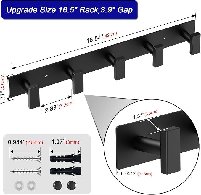 Bntuk Coat Rack Wall Mount - 5 Coat Hooks, Towel Racks for Bathroom Robes Bags Keys, Hat Rack Wall Towel Hooks Organizer Essential (Black) - Image 3