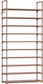 Kitsure 10 Tier Shoe Rack, Tall Shoe Organizer, 32.2" Wide, Brown | Large-Capacity Shoe Storage with Hooks, Shoe Shelf for Closet, Entryway, Bedroom, Living Room, Zapateras Organizer by Kitsure