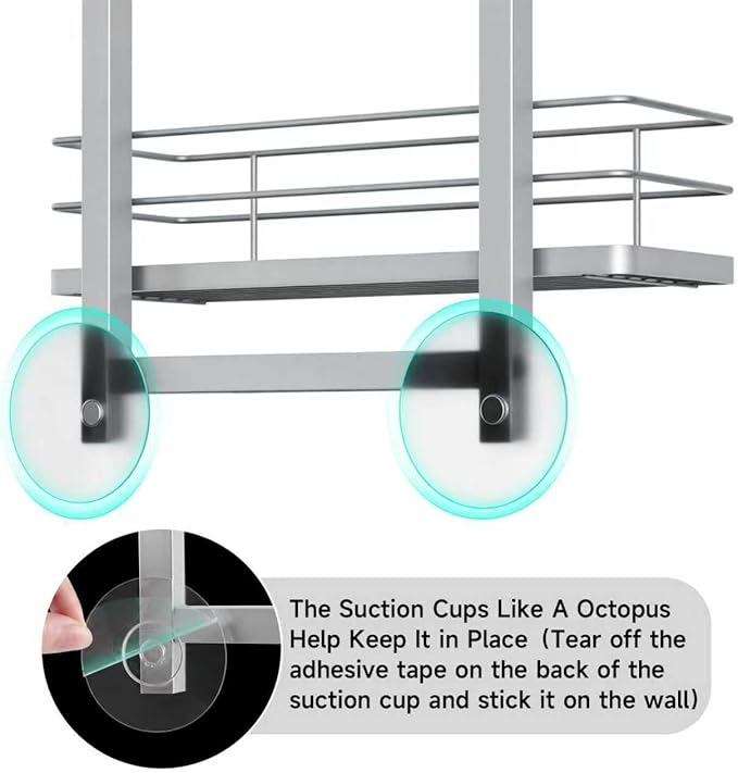 Shower Caddy Hanging (Silver), Adjustable Anti-Swing-Over The Shower Head Caddy, 3 Tier Height Bathroom Storage Organizer Bathroom Shelves Basket Rack Shower Caddies (3Tier) - Image 7