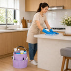 Cleaning Caddy with Handle, 17L Foldable Storage Basket, Heavy Duty 600D Oxford Cloth Organizer, Portable Supply Bag, Multi-Purpose Supplies Caddy for Home, Bathroom, Kitchen, Garden - Purple - Image 5