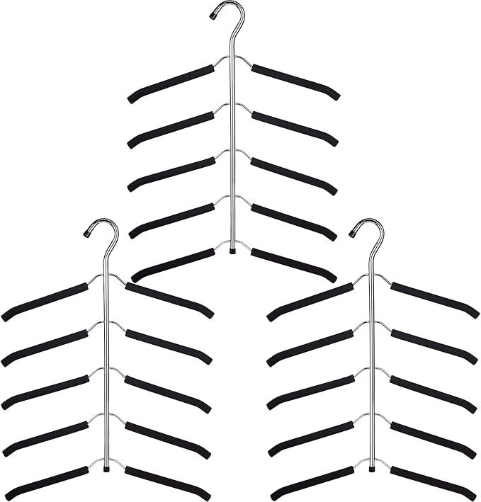 Blouse Tree Hangers Multi-Layer Clothes Hangers 3 Pack 5 in 1 Non Slip Space Saving Closet Organizer Stainless Steel Shirt Hanger Coats Hanger（Black） by JFFLYIT