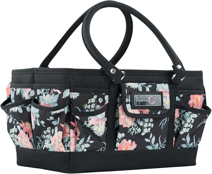 Everything Mary Deluxe Store & Tote Organizer – Black & Floral Craft Bag with Handle – Sewing, Scrapbooking & Art Supply Caddy – Stylish Storage for DIY Projects by EverythingMary