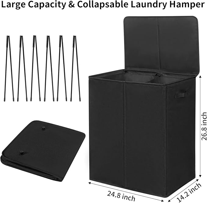 WOWLIVE 154L Double Laundry Hamper 2 Section with Lid and Removable Bags - Image 5