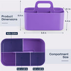 Multiuse Caddy Organizer with Handle, Portable Divided Plastic Tote Bin - Art Craft, Stationary Pen Marker Crayon, Makeup Hair Supplies Storage - Bathroom, Classroom, Dorm, Office, Desk Holder -Purple - Image 5