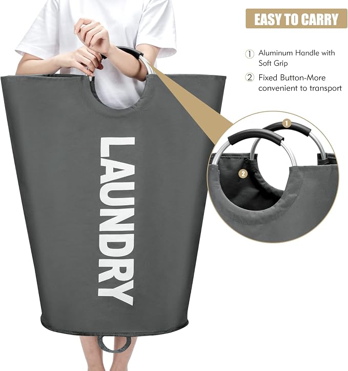 Maxsilan 125L X-Large Laundry Basket Bag, Collapsible Tall Hamper, Dark Grey - Image 5