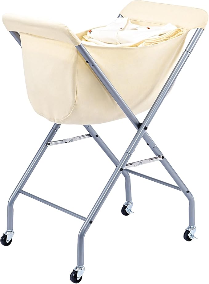 ELYKEN Laundry Basket with Wheels, Collapsible Laundry Hamper, Cream by ELYKEN