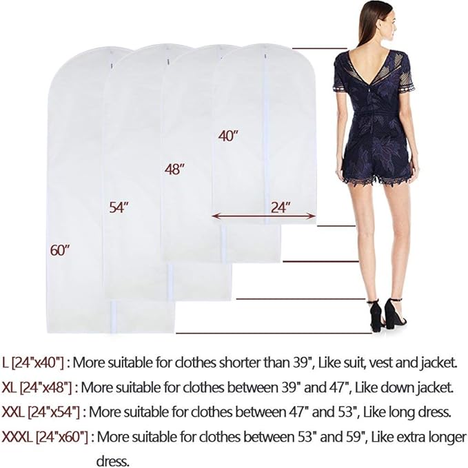 Garment Bags for Hanging Clothes 24'' x 40'' Suit Hanging Garment Bags White Breathable Suit Covers for Closet Full Zipper Dust Cover for Suits Dance Clothes Closet Pack of 6 - Image 3