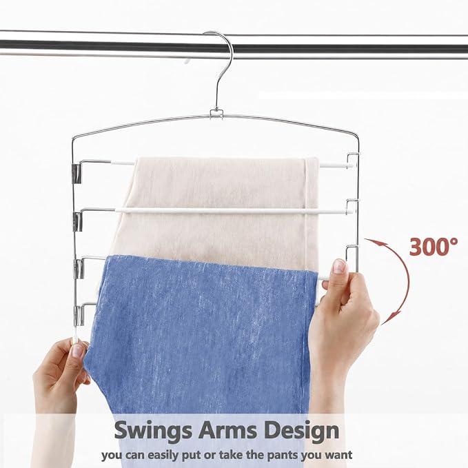 Pants Hangers Space Saving 3 Pack 5 Layer Swing Arm Hanger White - Image 4