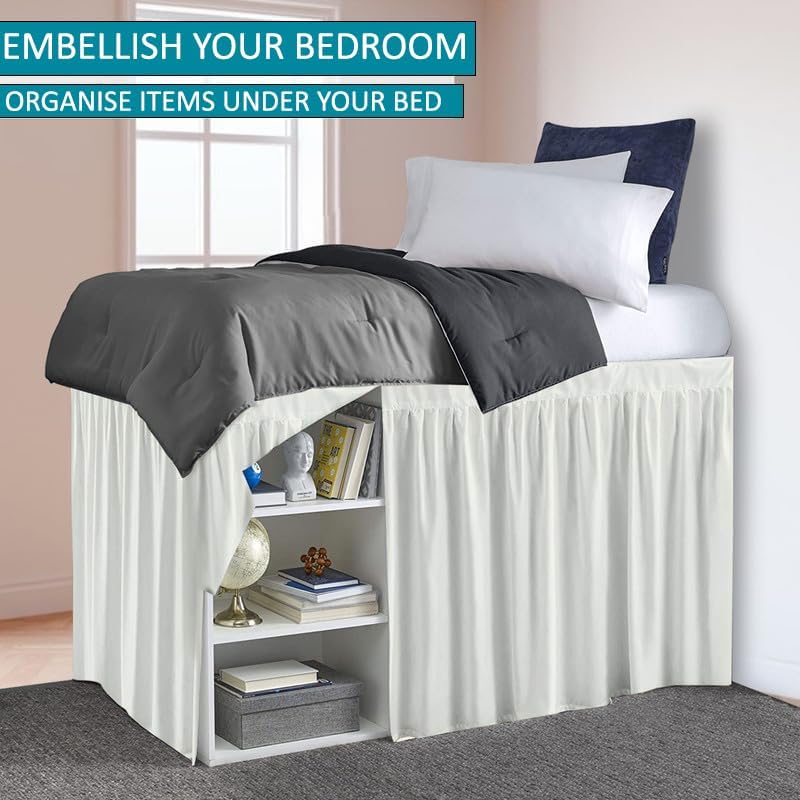 Dorm Bed Skirt- Ruffled Dorm Sized Bed Skirt- Extra Long Dorm Bed Skirt- College Dorm Room Bed Skirt Twin XL- 32 Inch Tailored Drop- 100% Microfiber Dorm Room Bed Skirt- Ivory, Twin XL/32 Drop - Image 3