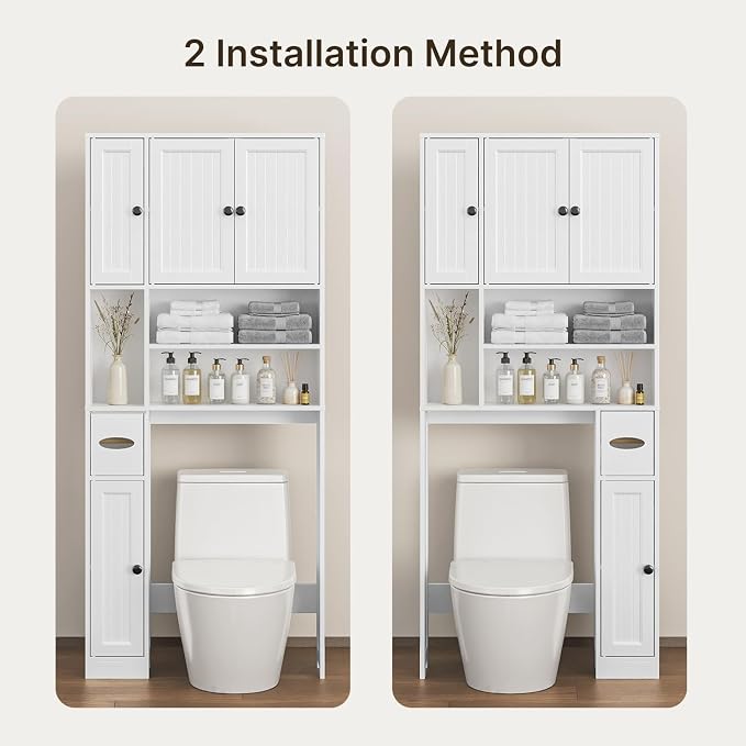 Ahomly Over The Toilet Storage Cabinet, with Five Doors, White - Image 6