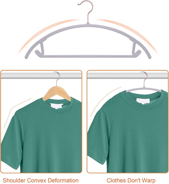 OIKA 50 Pack No-Bump Plastic Clothes Hangers, Gray, Non-Slip, Space-Saving - Image 3