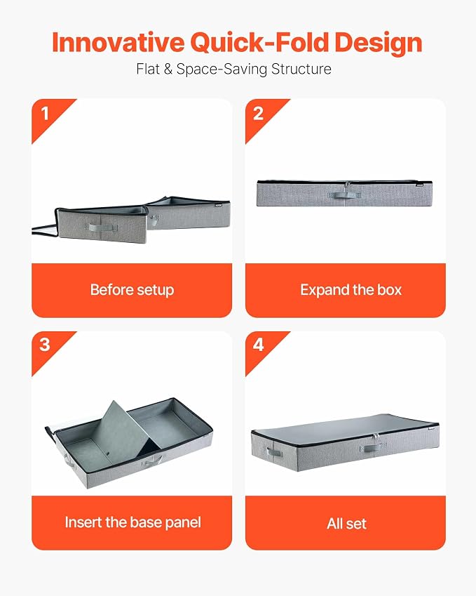 VEVOR Under Bed Storage with Clear Lids, 33.5 x 16.9 x 4.7 Inch, 45L Large Underbed Clothes Storage Containers, Low Profile Under Bed Drawer Shoe Organizer Bins Box for Blanket Shoe Bedroom, 2 Pack - Image 6