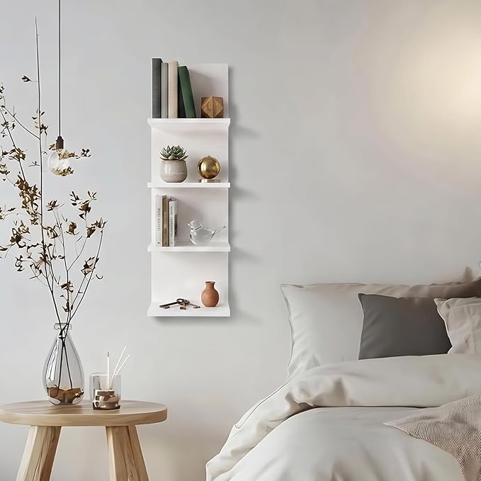 Homaterial 4 Tiers Floating Shelves, Wall Mounted, White - Image 2