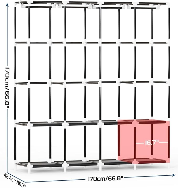 Mavivegue Portable Closet Wardrobe, Clothes Organizer with 4 Hanging Rods, Non-Woven Fabric Cover, Large Capacity Storage for Bedroom and Living Room,Gray - Image 2