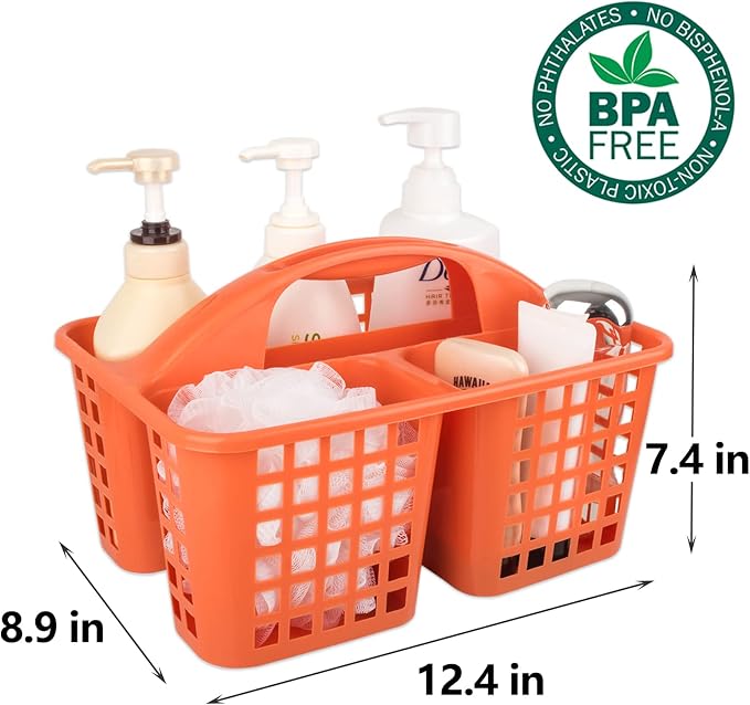 Portable Shower Caddy Basket Plastic Storage Basket with Compartment Orange - Image 7