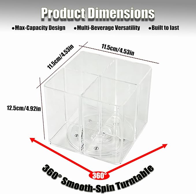 Square Lazy Susan Drink Packet Organizer 360° Rotating Water Flavor Packet Holder for Kitchen Pantry Cabinet Clear Storage Bin for Powdered Drink Mixes, Liquid IV, Tea Bags & Snacks - Image 2