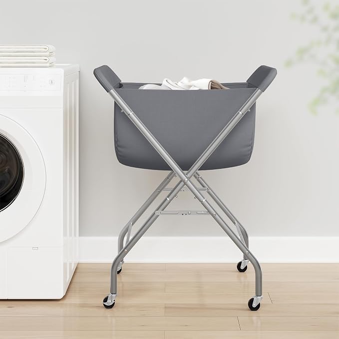 ELYKEN Laundry Basket with Wheels, Collapsible Laundry Hamper, Gray - Image 2