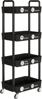 Laiensia 4-Tier Rolling Cart with Wheels,Multifunction Utility Storage Carts, Kitchen Storage Organizer,Mobile Shelving Unit for Bathroom,Laundry,with Classified Stickers,Black - Image 8
