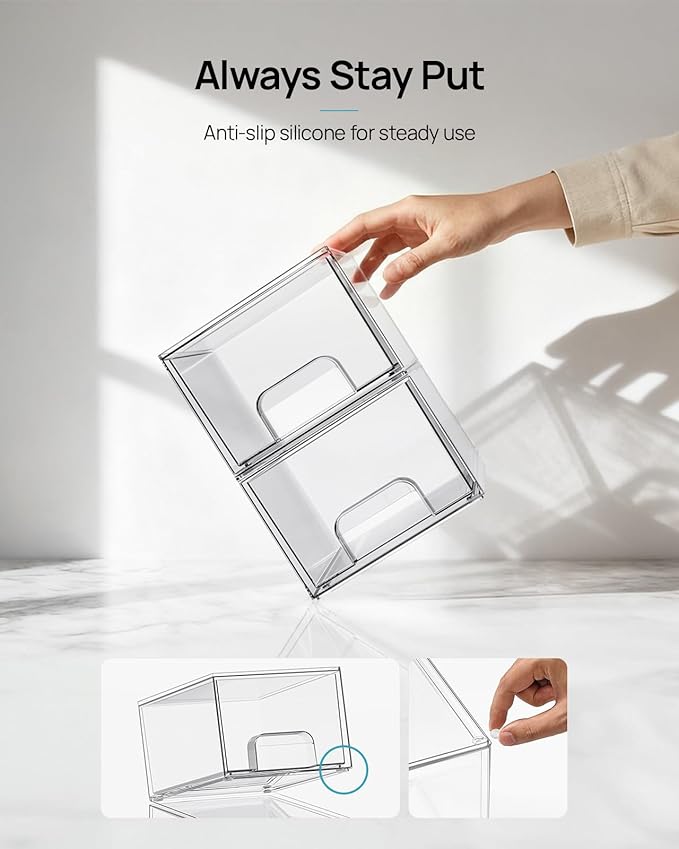 Vtopmart 4 Pack Small Clear Stackable Storage Drawers, Fits Narrow Spaces - Image 6