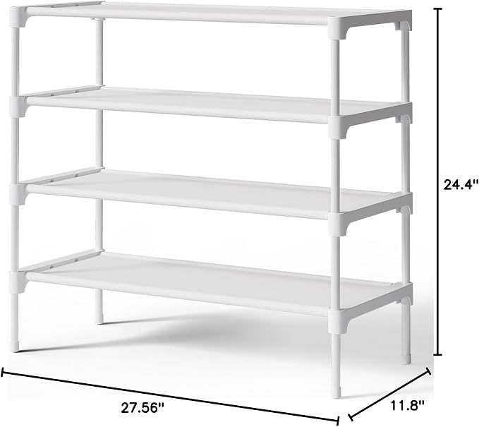 Kitsure Shoe Rack - Non-Woven Shoe Rack Shelf, 27.5" Wide - 4 Tier, White | Shoe Organizer for Closet, Entryway, Garage, Stackable Shoe Shelves, college dorm&apartment essentials - Image 2