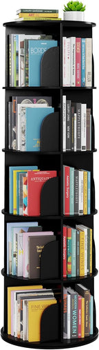 SpaceAid 5 Tier Rotating Bookshelf Tower, Spinning Bookcase Lazy Susan, Revolving 360 Book Shelf Storage Round Carousel, Vertical Rotate Turning Spiral Corner Organizer, Black by SpaceAid