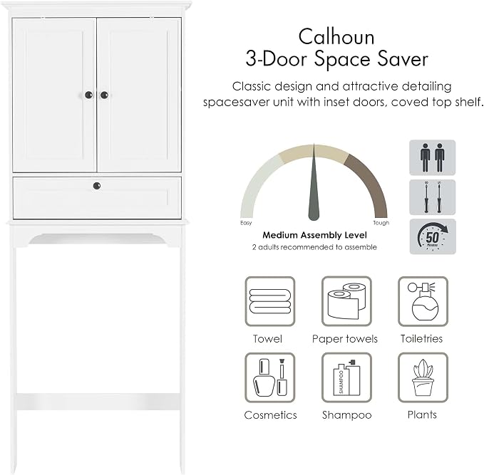 Spirich Bathroom Over the Toilet Storage Cabinet with Tilt-Out Cube, White - Image 6