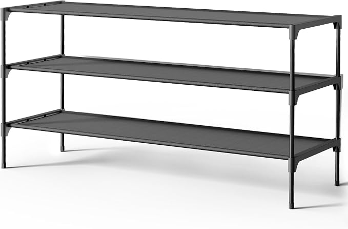 Kitsure Shoe Rack - Non-Woven Shoe Rack Shelf, 36.2" Wide - 3 Tier, Black | Shoe Organizer for Closet, Entryway, Garage, Stackable Shoe Shelves, college dorm&apartment essentials by Kitsure