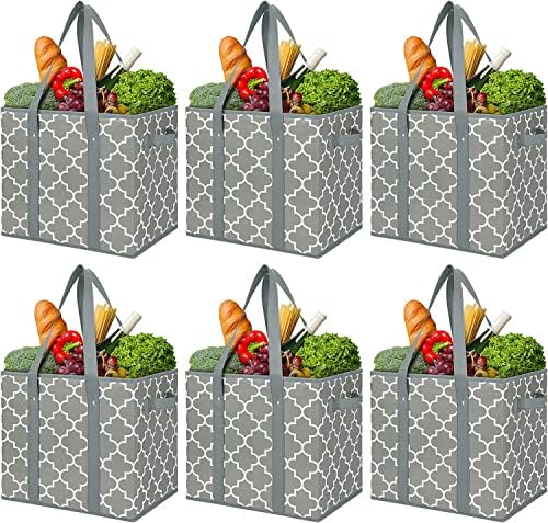 Reusable Grocery Bags 6-Pack Foldable Washable Large Storage Basket, Grey by WiseLife