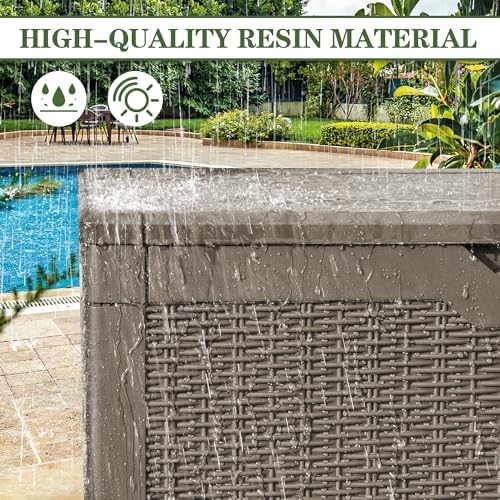 Greesum 100 Gallon Resin Deck Box Large Outdoor Storage, Imitation Rattan Weave Texture for Patio Furniture, Garden Tools, Pool Supplies, Weatherproof and UV Resistant, Lockable, Light Coffee - Image 5
