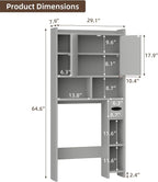 Shintenchi Over the Toilet Storage Cabinet, Bathroom Storage Cabient with Barn Doors, Bathroom Storage Shelf Organizer with Toilet Paper Holder, Adjustable Shelf and Anti-Tip Device, Gray - Image 2