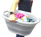 SAMMART 36L (9.5 gallon) Collapsible 3 Handled Plastic Laundry Basket-Foldable Pop Up Storage Container/Organizer-Space Saving Basket (3 handled Oval, Grey/Grey) - Image 4