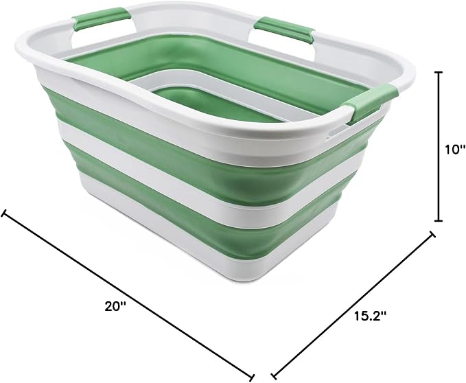 SAMMART 30L(8 gallon) Collapsible Plastic Laundry Basket - Foldable Pop Up Storage Container/Organizer - Space Saving Hamper/Basket - Water Capacity 24L(6.3 gallon) (1, Grey/Dark Sea Green) - Image 9