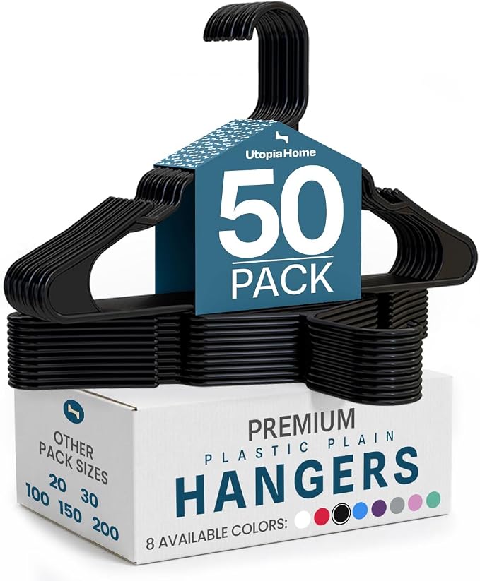 Utopia Home Plastic Hangers 50 Pack – Space Saving Clothes Hanger Black | Durable & strong | Closet organizer & storage | Ideal for apartments, dorms & stocking stuffers by UTOPIAHOME